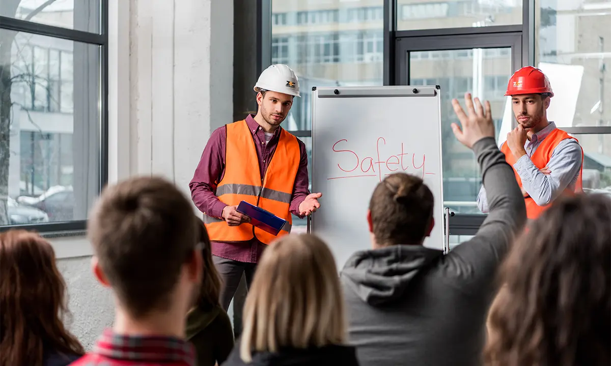Construction workers attending safety training session