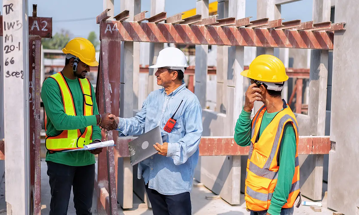 Team learning construction safety training on-site