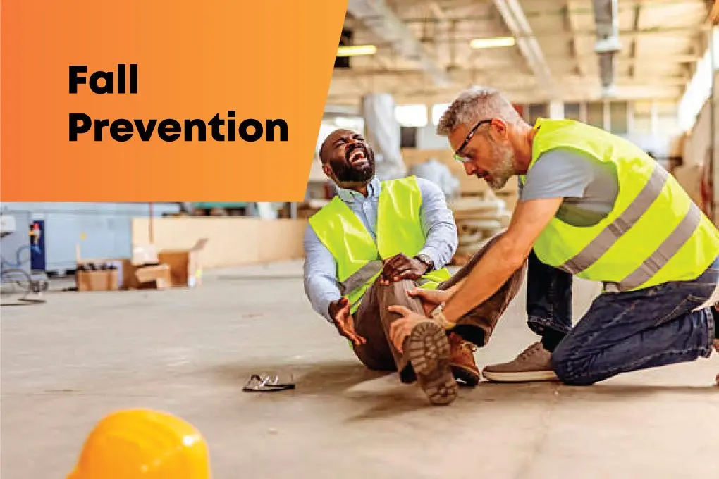 Workers receiving 8-hour fall prevention training on a construction site
