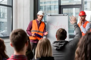 Construction workers attending safety training session